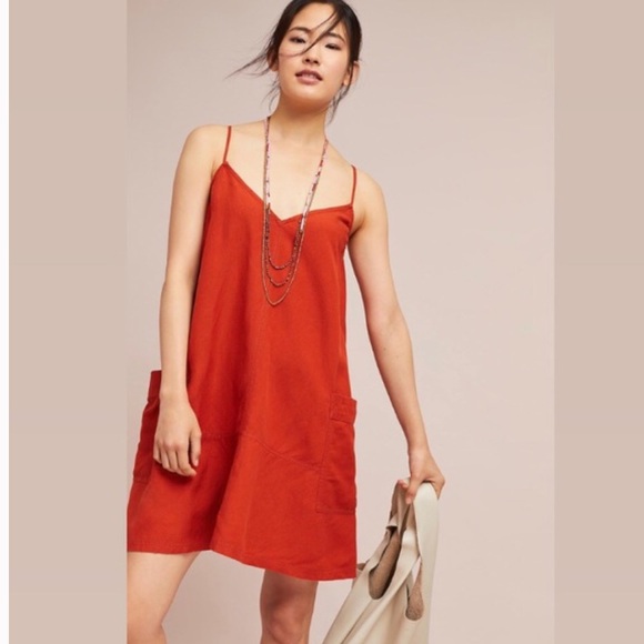 Anthropologie Dresses & Skirts - Anthro Akemi + Kin Josie Red/Orange Linen Tunic Dress w Pockets Size Medium